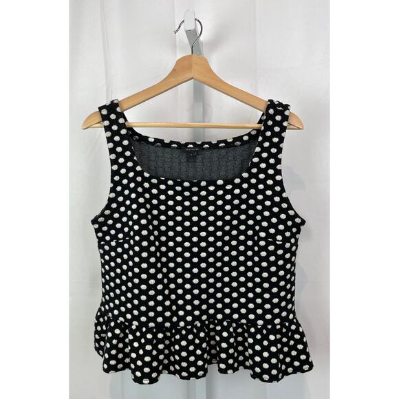 Ann Taylor Tops - ANN TAYLOR Size M Polka Dot Square Neck Peplum Tank Top Sleeveless Black White